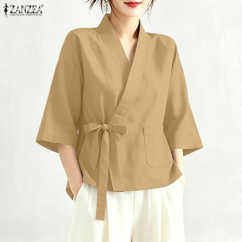 2026 ZANZEA 여름 크로스 V넥 반팔 탑 여성  - Sewing V 리뷰 및 가격
