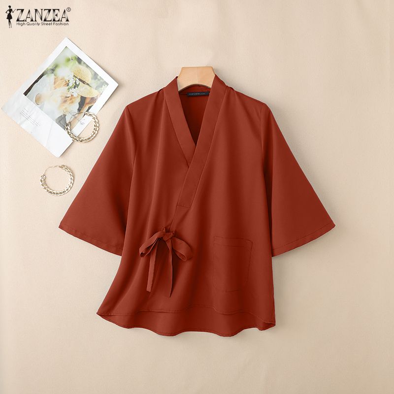 2026 ZANZEA 여름 크로스 V넥 반팔 탑 여성  - Sewing V 리뷰 및 가격